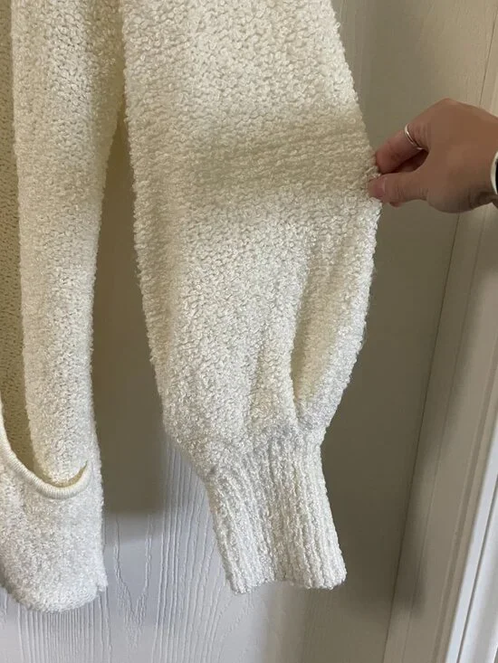 Vintage 80s White Chunky Knit Cardigan Slouchy Open Front Sweater | Size M-XL - Picture 5 of 11